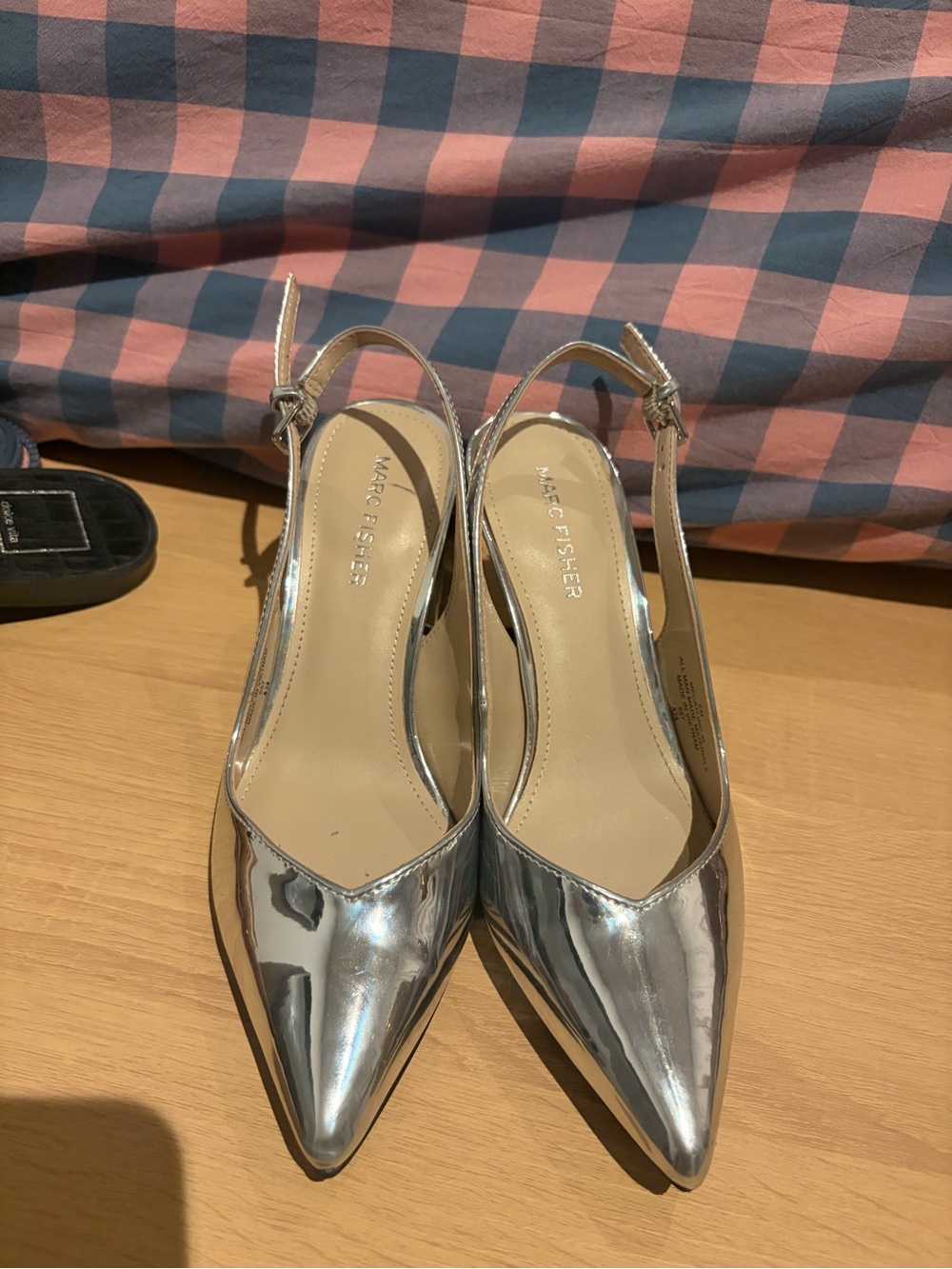 Marc Fisher Metallic Silver Pointed Slingback Heels